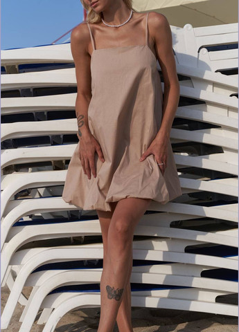 Бежевое короткое платье с тонкими бретелями "балон" ZF inspire