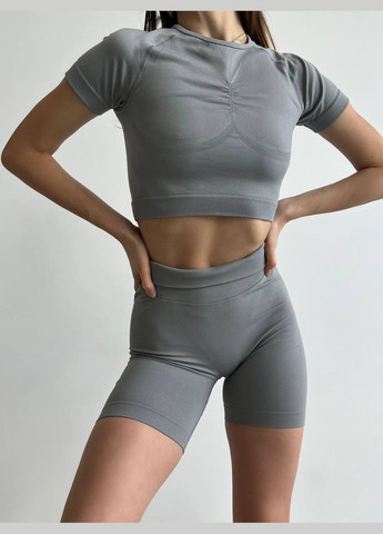 Костюм «новый» 2 в 1 (топ и шорты) с пуш-ап эффектом светло-серого цвета, размер S Trends (330757021)