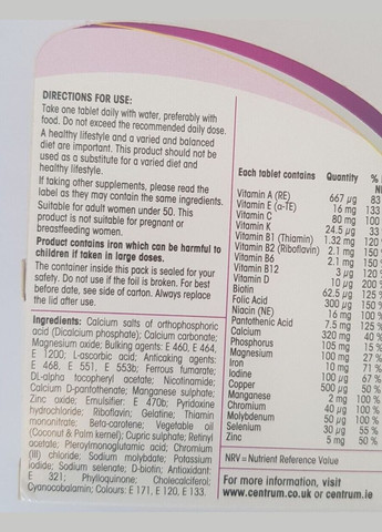 Мультивітамінний комплекс для жінок після 50 років 50 Plus Multivitamin for Women (30 таб) Centrum (280265992)