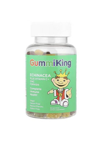 Эхинацея, витамин C и цинк для детей, вкус клубники, апельсина, лимона, винограда, вишни и грейпфрута, 60 жевательных таблеток Gummi King (370135411)
