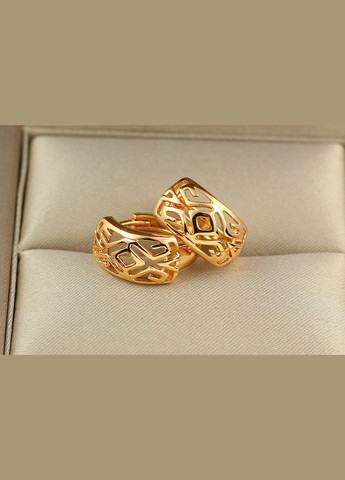 Серьги колечки с резным геометрическим орнаментом 1,4 см золотистые. Xuping Jewelry (316607060)