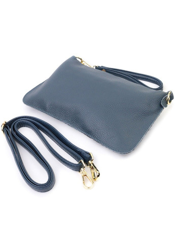 Трендовая женская сумка-клатч с двумя ремнями из натуральной кожи 22646 Синяя Vintage (297957421)