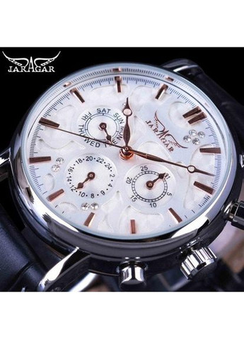 Чоловічий механічний наручний годинник Jaragar зі шкіряним ремінцем і чорним циферблатом сріблястий (sku_941) No Brand (350906462)
