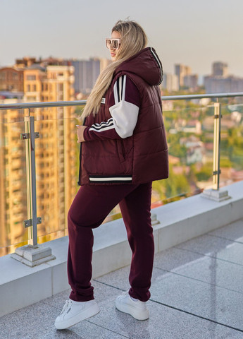 Спортивний костюм трійка жіночий оверсайз з флісу (жилетка + світшот + штани) No Brand (365701177)