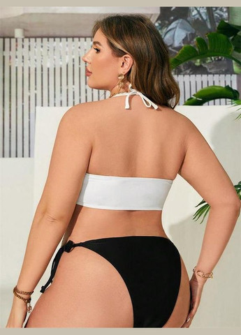 Білий літній купальник жіночий роздільний чорні плавки кремовий ліф із трояндою великий розмір роздільний No Brand 5363