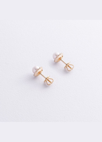 Золоті сережки - пусети Linea (перли, фіаніти) с08915 Oniks (282958817)