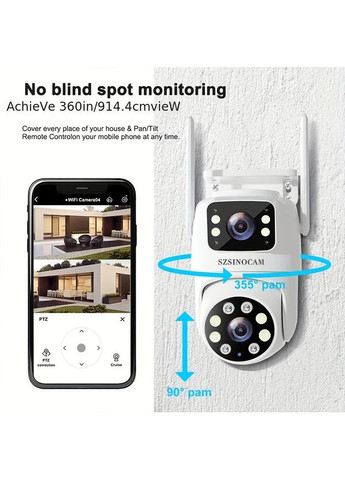 Зовнішня Wi-Fi IP-камера SZSINOCAM 720P з подвійним об’єктивом, кольоровим нічним баченням, AI-відстеженням руху China (351855038)