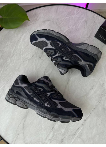 Серые демисезонные кроссовки мужские и женские asics gel-nyc gray black | асикс гель-нюк серые черные No Brand