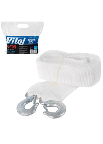 Трос буксирувальний 8т стрічка 75мм х 5,0м білий/2 гаки/в пакеті No Brand (346511312)