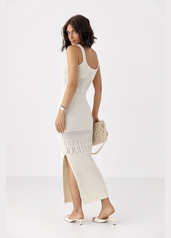Молочное приталенное платье ажурной вязки Lurex