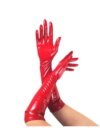 Червоний демісезонний глянсові вінілові рукавички - lora, розмір, колір - cherrylove Art of Sex