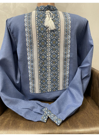 Синяя стильная мужская вышиванка на синем полотне ч-2104. s (371907655)