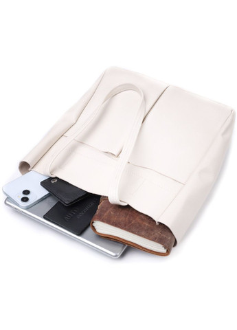 Вместительная сумка-шоппер из натуральной кожи 22843 Бежевая. Shvigel (305768383)