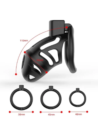 Клетка для пениса SEVANDA Plastic Penis Chastity Cage, черная, 3 кольца разных размеров Lockink (363970048)