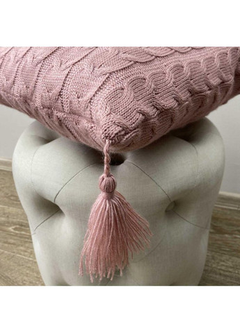 Вязаная наволочка Глория Пепел розы декоративная для интерьера 45х45 см с кисточками ProDobro (369378109)