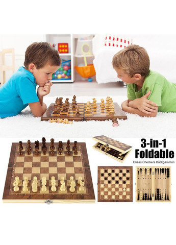 Набір шахи, шашки та нарди дошка 29 см дерево No Brand (322650705)