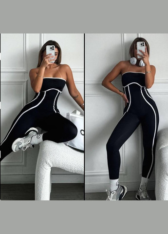 Жіночий комбінезон облягаючий з відкритими плечима Adelante комбінезон-брюки смужка чорно-білий спортивний, повсякденний