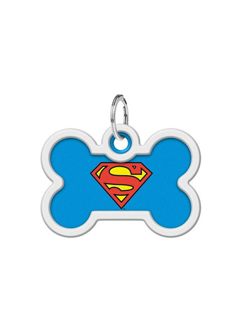 Адресник для собак і котів металевий Smart ID з QR паспортом, малюнок "Супермен-герой", кістка, Д 40 мм, Ш 28 мм WAUDOG (363200883)
