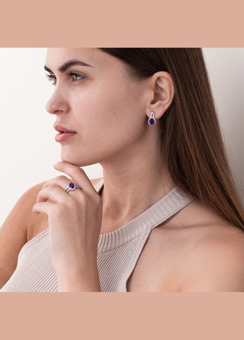 Серебряные серьги с аметистом и фианитами 2935/9рAMET Oniks (289355425)