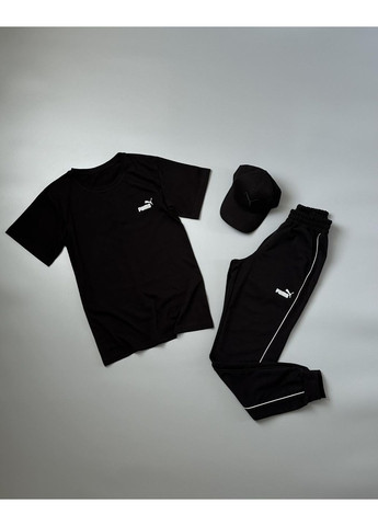 Стильний чоловічий спортивний костюм 3в1+кепка Puma чорний No Brand (350890484)