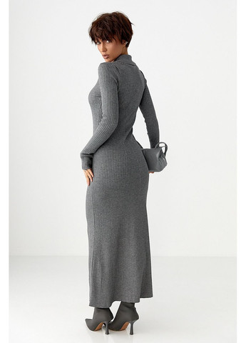 Сіра повсякденний довга трикотажна сукня-поло - сірий колір Lurex