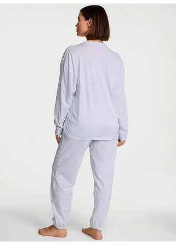 Світло-блакитна всесезон піжама на середній зріст (170см- regular) 100% cotton long pajama set лонгслів + брюки Victoria's Secret