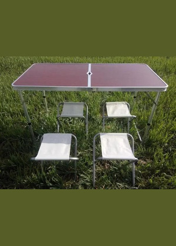 Раскладной ламинированный стол для пикника с отверстием для зонта и 4-я стульями 120см*60см с нагрузкой 30кг No Brand (331738206)