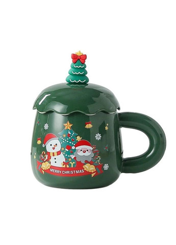 Кружка с крышкой и ложкой новогодняя 14630 400 мл зеленая No Brand (324268014)