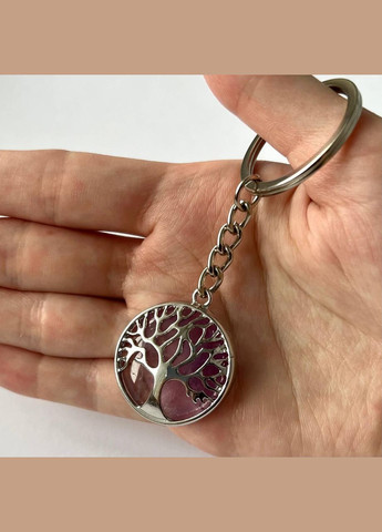 Кулон із натуральним каменем Аметист в оправі "Дерево життя" на шнурку в подарунковій коробочці Овен (331291903)