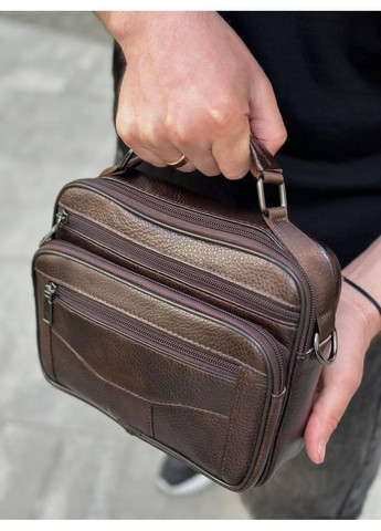 Топ! Мужская кожаная сумка барсетка через плечо с коричневой ручкой BEXHILL 61881B No Brand (335039812)