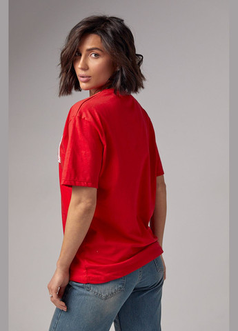 Красная летняя трикотажная футболка с нашивкой ami - красный Lurex