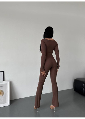 Комбенизон рубчик Україна комбинезон-брюки коричневый спортивный, деловой, откровенный, повседневный, кэжуал, денил трикотаж