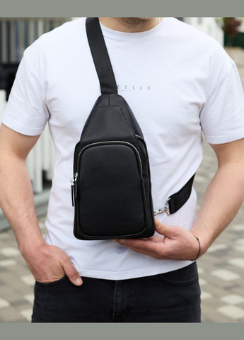 Мужская сумка-слинг из натуральной кожи, сумка через плечо черная, мужская сумка слинг 34091 Tiding Bag (359380774)