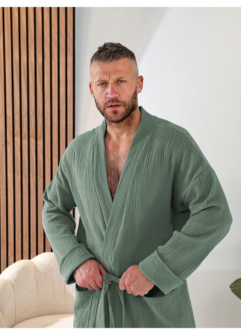 Мужской халат из муслина – 100% хлопок, длина 125 см, с поясом и карманами Tailer (350314090)