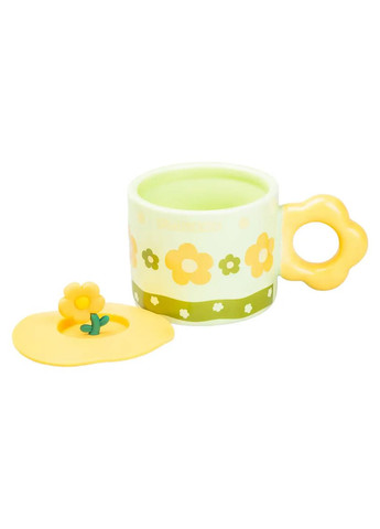 Чашка керамическая Flowers 300 мл с крышкой, зеленый TS Kitchen (323160063)