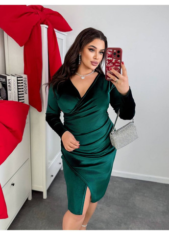 Зелена святковий сукня з королівського велюру — заміри в описі силуетна DK/DL Мода без кордонів однотонна