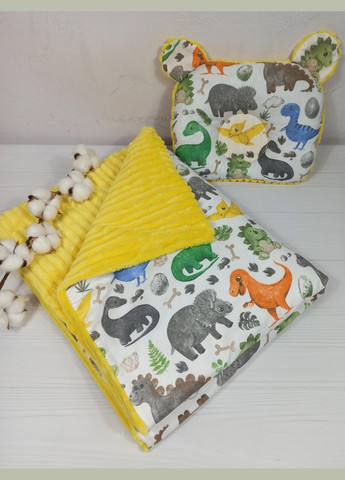 Набір для новонародженого: плед, подушка, пелюшки і іграшки a.l.babybox Діно Жовтий No Brand (308752073)