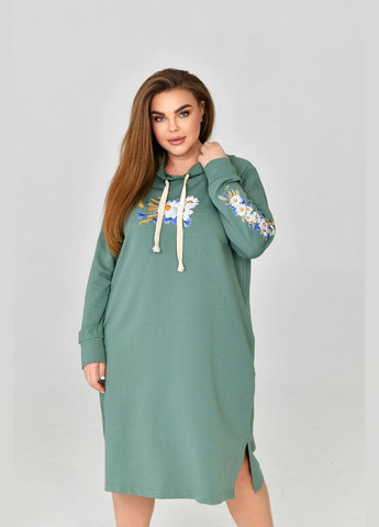 Оливкова жіноча сукня спорт з капюшоном колір оливка р.52 454332 New Trend