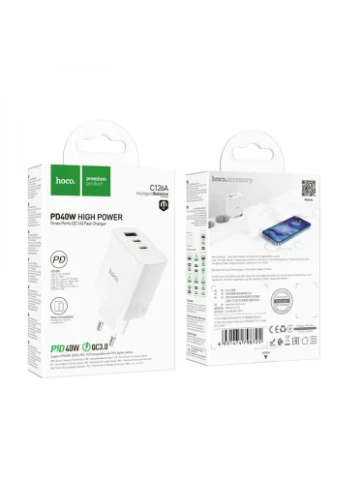 Сетевое зарядное устройство power PD40W three-port(2C1A) charger White (6931474798725) Hoco C126A Pure (361348146)