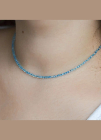 Чокер натуральний камінь блакитний Апатит гранована кулька, фур-ра гіп-ний сплав колір срібло d-3мм+- L-37-42см No Brand апатит латунь, натуральний камінь, медичний сплав срібло (331146029)