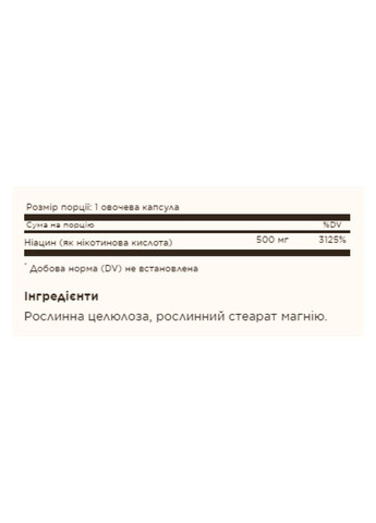 Витамин B Niacin (Vitamin B3) 500mg - 100 vcaps Solgar (280916994)