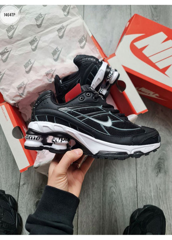 Черные демисезонные кроссовки мужские nike shox ride2 supreme black / white найк шокс No Brand