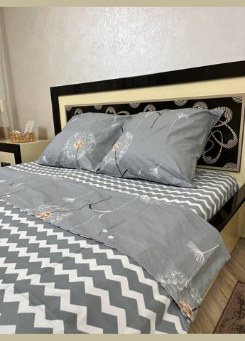 Постільна білизна бавовняна Кульбабки Євро Простирадло на гумці 160x200х20 Бязь Сіра 50 х 70 No Brand (303700409)