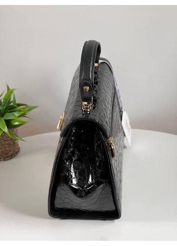 Сумка-сетчел Туреччина — натуральна шкіра чорна кроко лак довгий регульований ремінь у комплекті Karya (356893777)