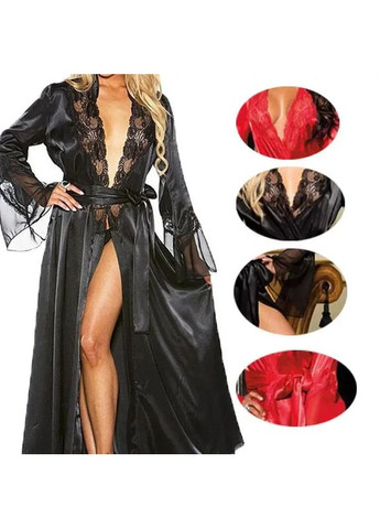 Довгий халат із мереживом. Сексуальний атласний халат. Жіночий спокусливий халат China (360866636)