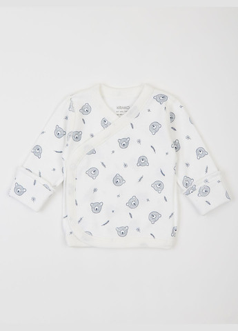 Белый демисезонный комплект для малышей утеплённый мишки: кофточка на запах, штанишки и шапочка KRAKO