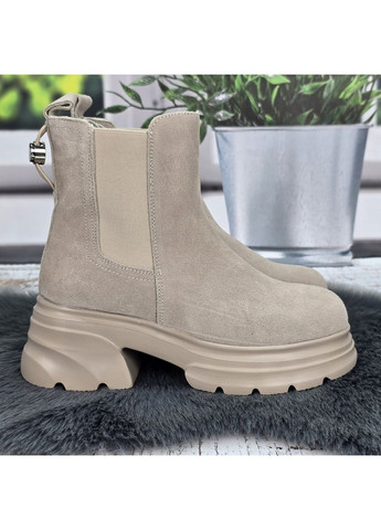 Черевики жіночі зимові бежеві замшеві на платформі зі штучним хутром Nice (371772337)