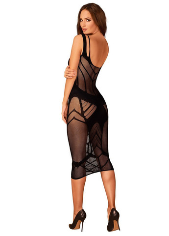 Чорний демісезонний сукня-сіточка облягаюча до колін d609 Obsessive