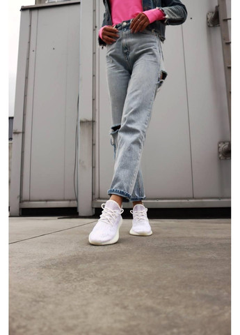 Белые демисезонные кроссовки мужские adidas yeezy boost 350 v2 mono white адидас изи буст No Brand