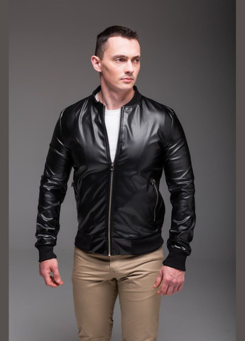 Чорна демісезонна куртка-бомбер еко-шкіра No Brand